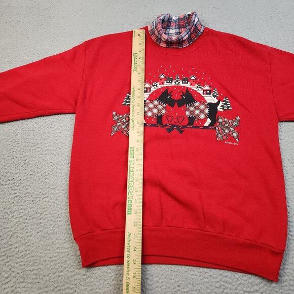 VTG Christmas Scottie Dogs Sweatshirt Large Argyle Turtleneck Sweater Grannycore - Picture 5 of 11